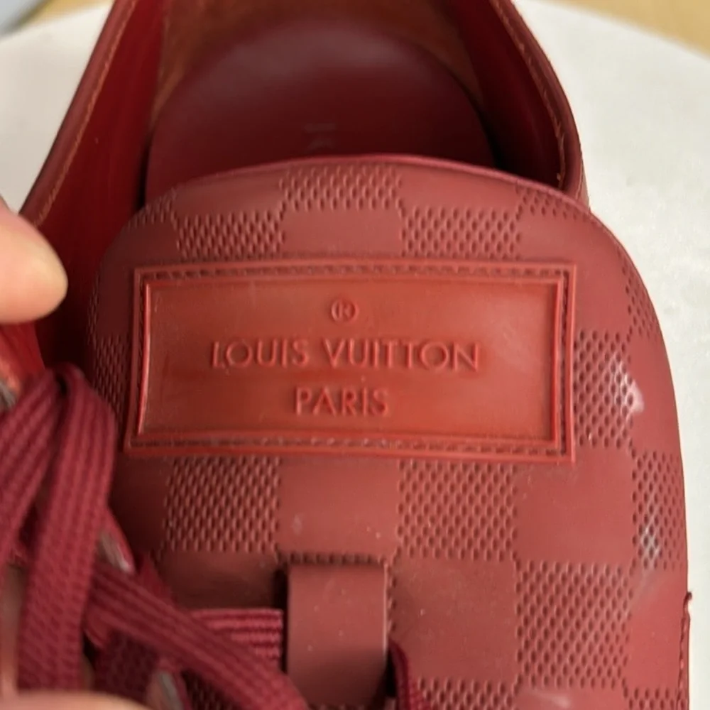 💥Louis Vuitton - Challenge Zip Up Damier Sneakers Red Leather - 10LV - DK532 - Picture 5 of 17